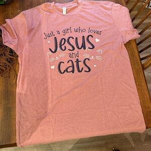 Pink 'Just a Girl Who Loves Jesus and Cats' T-Shirt